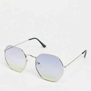 minimal hexagonal metal sunglasses – silver frame